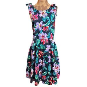 Vintage 90s Joni Blair Floral Dress Sz 11 Tropical Retro Fit Flare Sundress